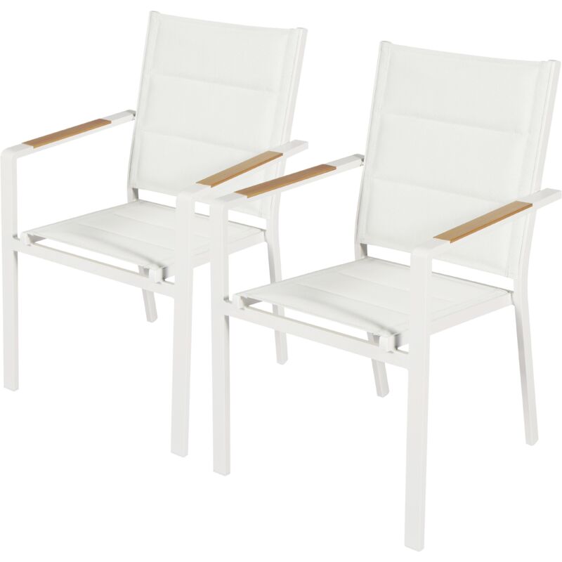 Lot de 2 chaises de jardin en aluminium et textilène blanc