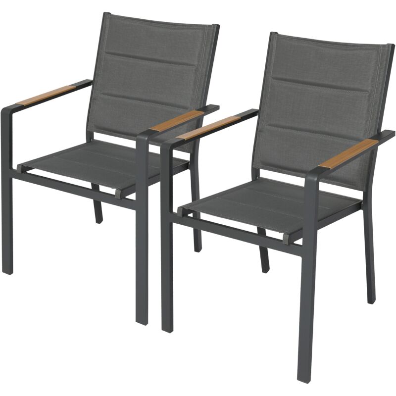 Lot de 2 chaises de jardin en aluminium et textilène gris