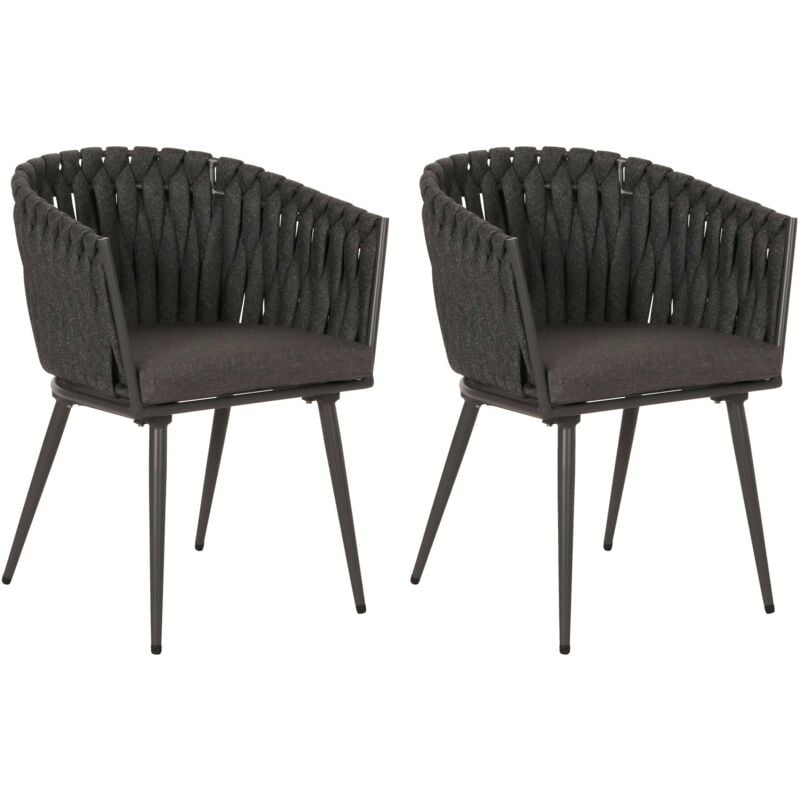 Set de 2 chaises de jardin en aluminium HHG 418, chaise d'extérieur avec accoudoirs, olefin corde tressée Rope, anthracite Coussin gris foncé
