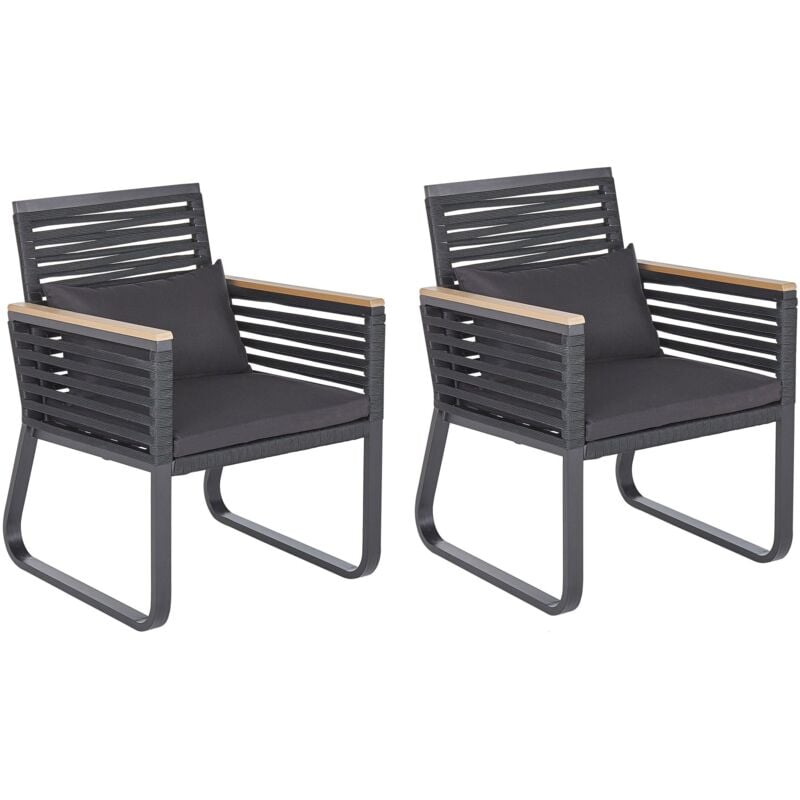 Lot 2 Chaises Fauteuils de Jardin en Métal Noir Résistantes et Confortables Idéales pour Balcon ou Terrasse au Style Moderne et Industriel Beliani