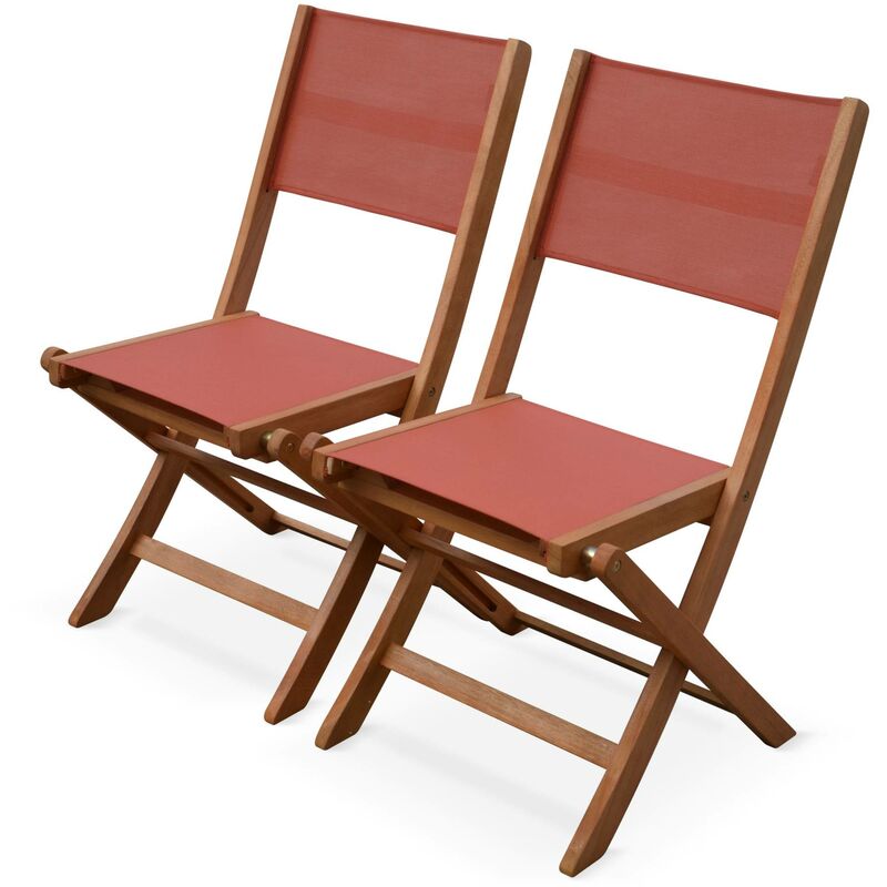 Lot de 2 chaises de jardin en bois Almeria. 2 chaises pliantes Eucalyptus fsc huilé et textilène Terracotta / Terra cotta - Terracotta