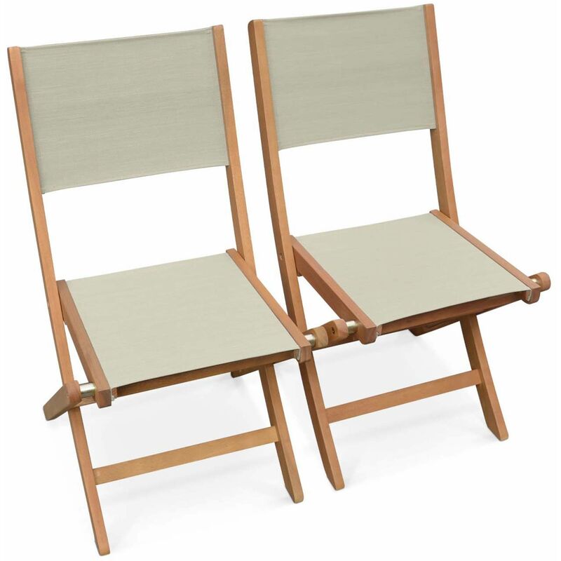 Chaises de jardin en bois et textilène - Almeria Gris taupe - 2 chaises pliantes en bois d'Eucalyptus huilé et textilène - Gris taupe