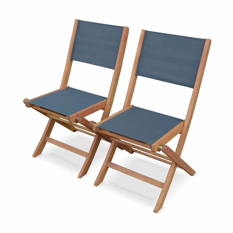 Lot de 2 chaises de jardin en bois Almeria, 2 chaises pliantes Eucalyptus fsc huilé et textilène Anthracite / Anthracite - Anthracite