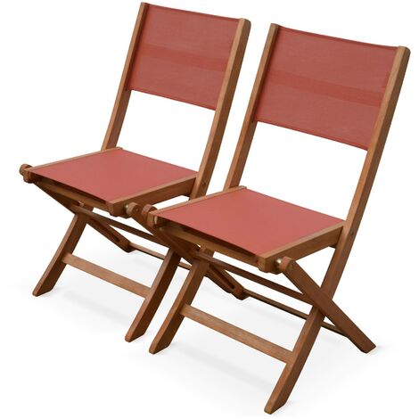 Lot de 2 chaises de jardin en bois Almeria. 2 chaises pliantes Eucalyptus huilé et textilène Terracotta / Terracotta