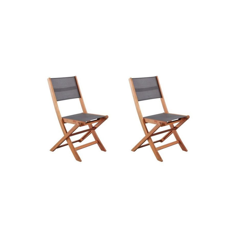 Sans Marque - Lot de 2 chaises de jardin en bois d'acacia fsc et assise textilene - 50 x 57 x 90 cm - Gris