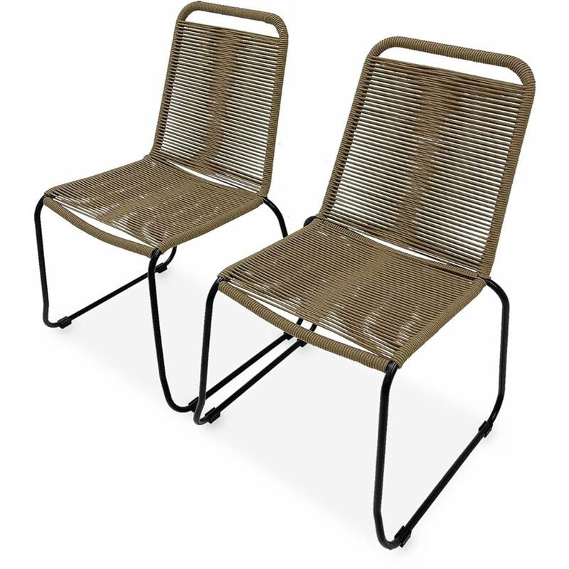 Lot de 2 chaises de jardin en corde brasilia. beige. empilables. extérieur