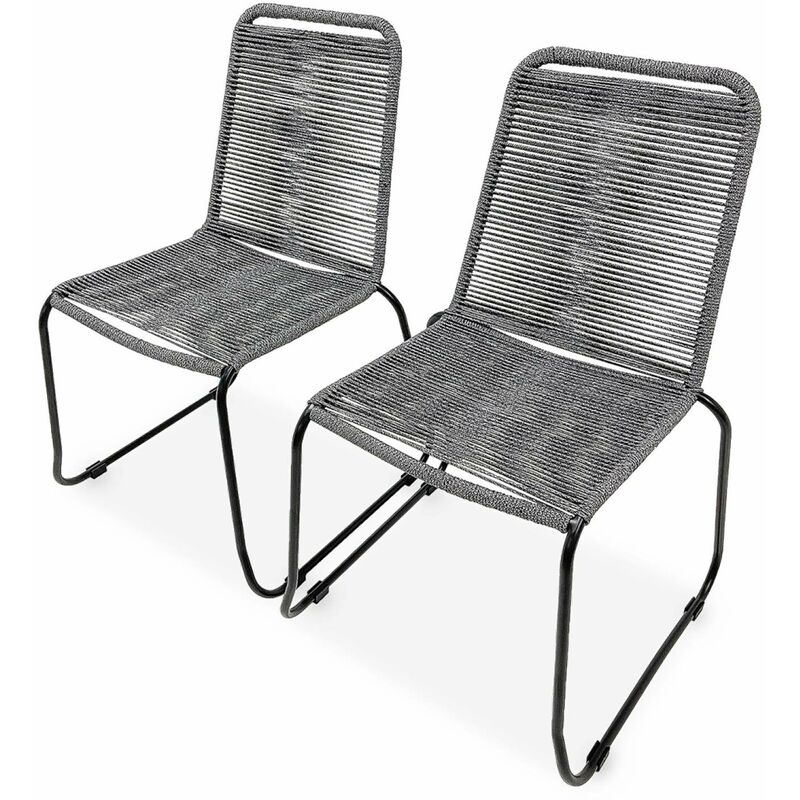 Sweeek - Lot de 2 chaises de jardin en corde brasilia. gris chiné. empilables. extérieur - Gris chiné