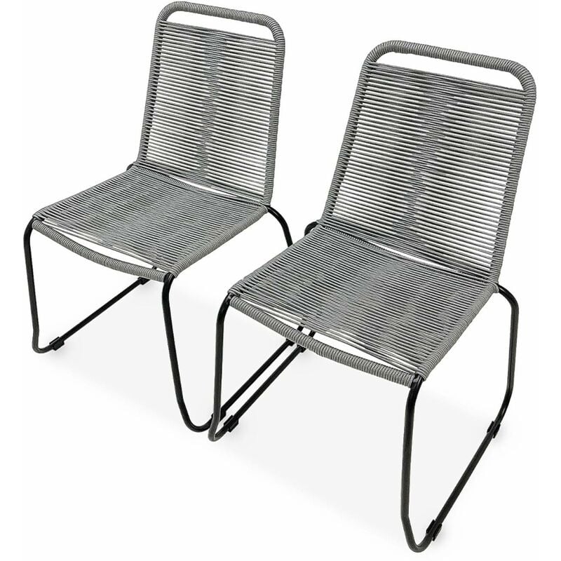Lot de 2 chaises de jardin en corde BRASILIA. gris clair. empilables. extérieur - Gris clair