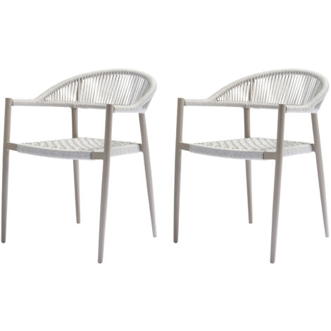 Lot de 2 chaises de jardin en corde et aluminium gris clair