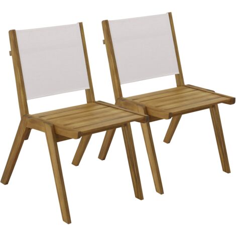 Lot de 2 chaises de jardin en eucalyptus et textilène écru