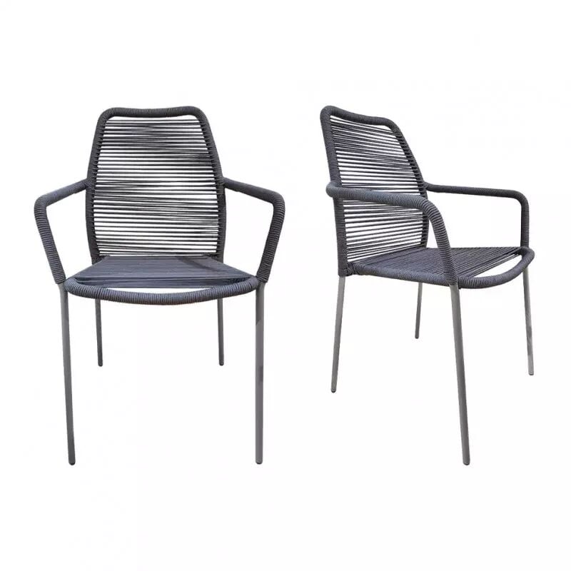 Lot de 2 chaises de jardin en acier et cordage gris - malia 8347