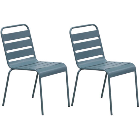 Lot de 2 chaises de jardin en métal bleu gris - BACA