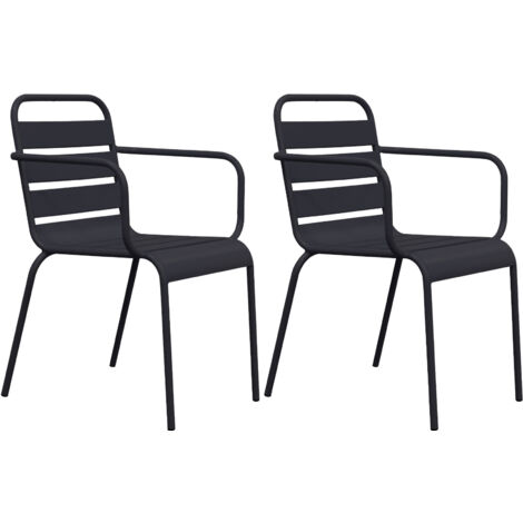Lot de 2 chaises de jardin en métal gris avec accoudoirs - BACA