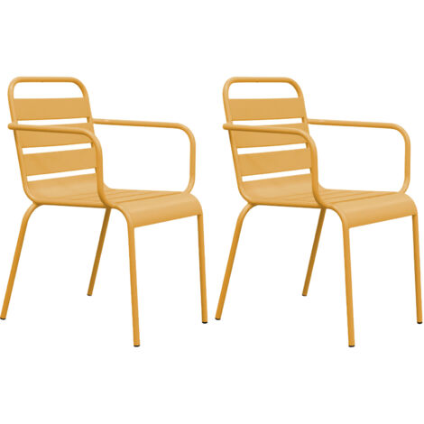 Lot de 2 chaises de jardin en métal moutarde avec accoudoirs - BACA