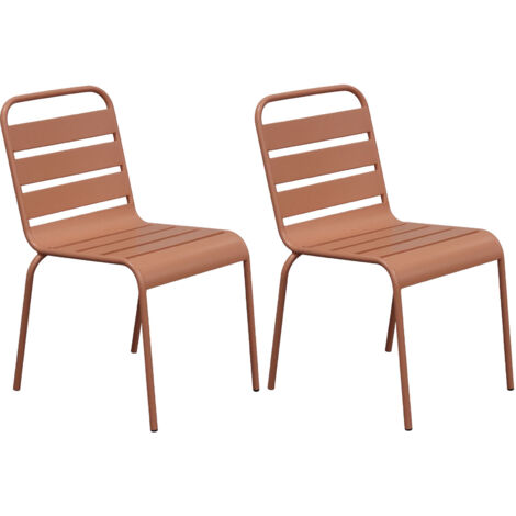 Lot de 2 chaises de jardin en métal terracotta - BACA