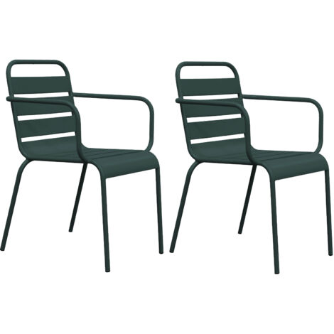 Lot de 2 chaises de jardin en métal vert sapin avec accoudoirs - BACA