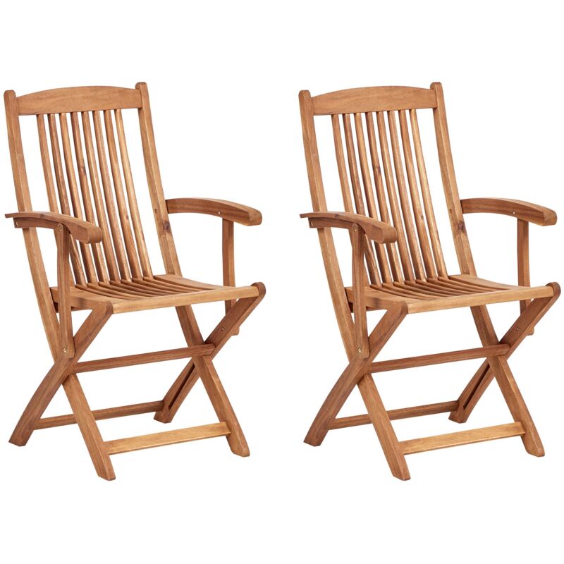 Lot de 2 Chaises de Jardin en Pliantes en Bois d'Acacia Salle à Manger Extérieur Bois Clair Maui ii