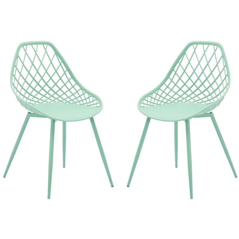 Vente-unique - Lot de 2 chaises de jardin en polypropylène avec pieds en métal - Vert Amande - malaga de mylia