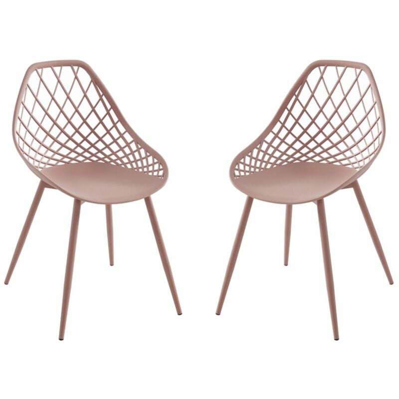 Lot de 2 chaises de jardin en polypropylène avec pieds en métal - Vieux rose - malaga de mylia