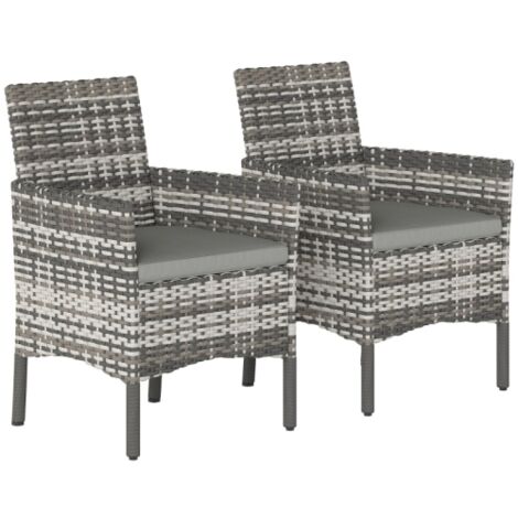 Lot de 2 chaises de jardin en polyrotin avec 2 fauteuils, coussins amovibles, structure en acier, couleur grise