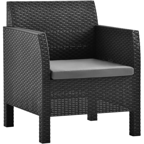 Lot de 2 Chaises de jardin et de camping avec coussins, Chaises de relaxation, PP Rotin Anthracite OIB5736E