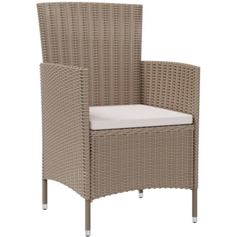 Lot de 2 Chaises de jardin et de camping avec coussins, Chaises de relaxation, Résine tressée Beige OIB5038E