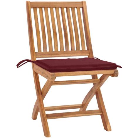 Lot de 2 Chaises de jardin et de camping, Chaises de relaxation, avec coussins rouge bordeaux Teck massif OIB9383E
