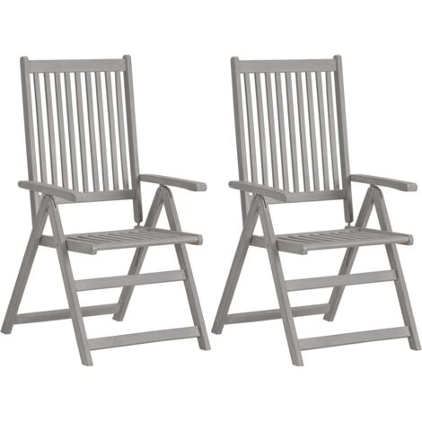 Lot de 2 Chaises de jardin et de camping inclinables, Chaises de relaxation, avec coussins Bois d'acacia OIB6121E