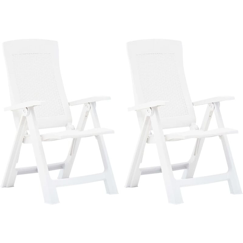 Lot de 2 Chaises de jardin et de camping inclinables, Chaises de relaxation, Plastique Blanc OIB1326E