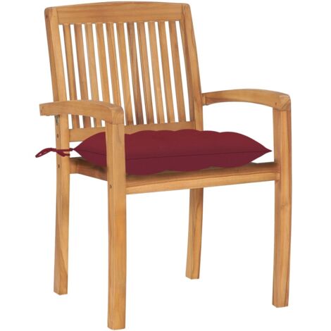 Lot de 2 Chaises de jardin  Fauteuils de Jardin avec coussins bordeaux Teck massif 55626
