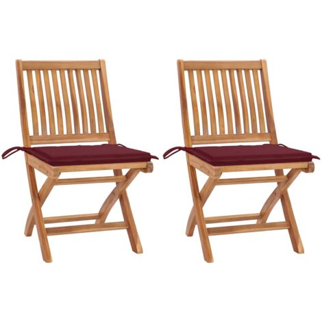 Lot de 2 Chaises de jardin  Fauteuils de Jardin avec coussins rouge bordeaux Teck massif 55297