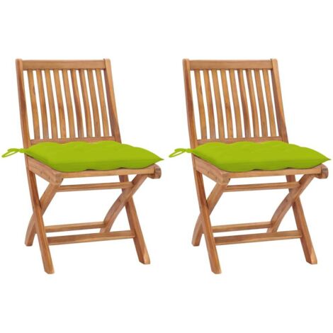 Lot de 2 Chaises de jardin Fauteuils de Jardin avec coussins vert vif Bois de teck 52205