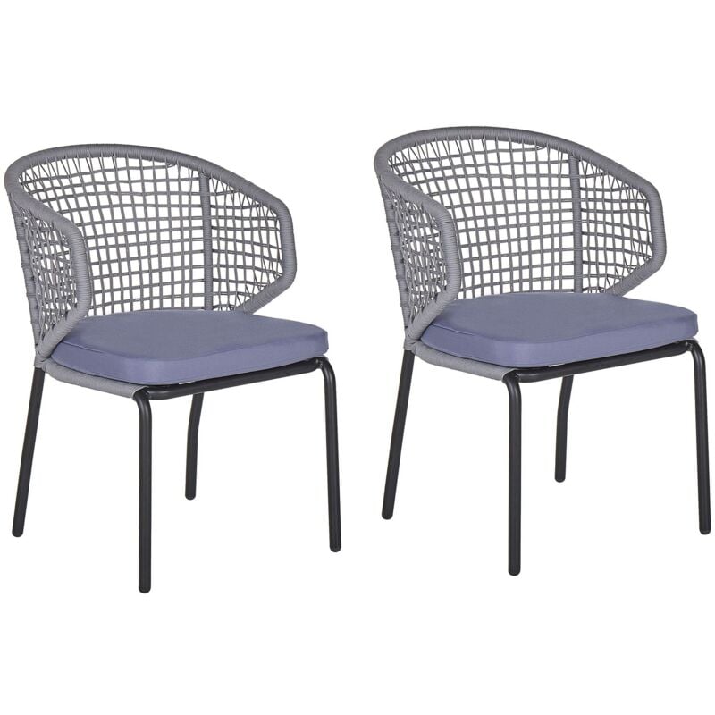 Lot 2 Chaises Fauteuils de Jardin en Aluminum avec Dossiers Tressés Gris Rubustes et Durables pour Salon de Jardin ou Terrasse Moderne Beliani