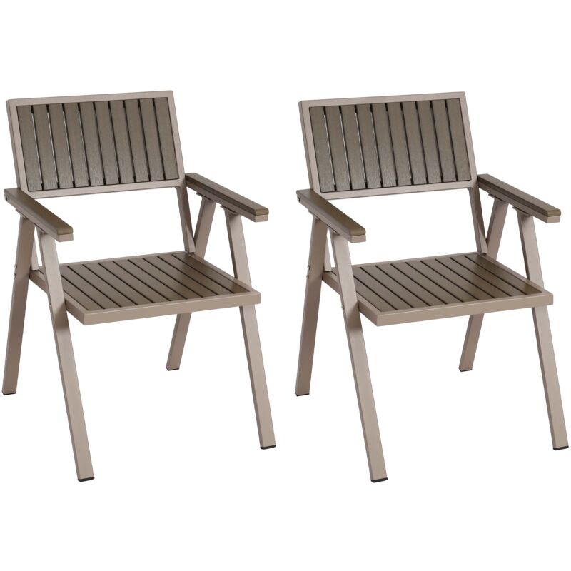 Lot de 2 chaises de jardin extérieur en aluminium aspect bois structure gris champagne 040007302