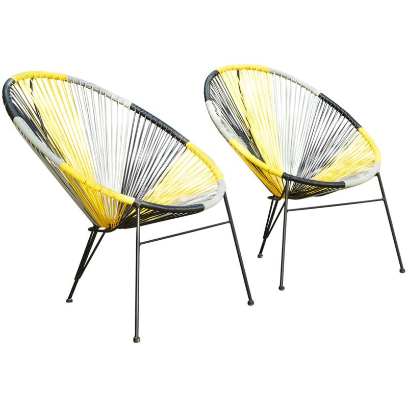 Vente-unique - Lot de 2 fauteuils de jardin en fils de résine tressés - Jaune, gris, noir - alios ii de mylia