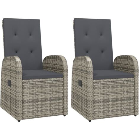 Lot de 2 Chaises de jardin inclinable Fauteuils de Jardin et coussins Résine tressée Gris 63175