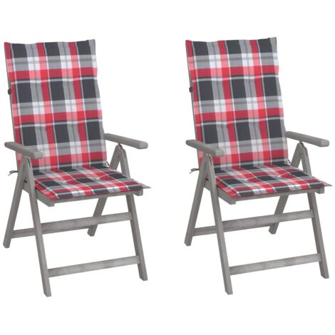 Lot de 2 Chaises de jardin inclinables  Fauteuils de Jardin avec coussins Bois d'acacia 60386