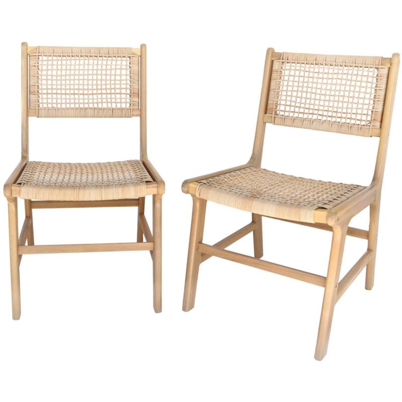 Sweeek - Lot de 2 chaises de jardin Ocara. cannage et bois. l 61 x 51 x 85cm