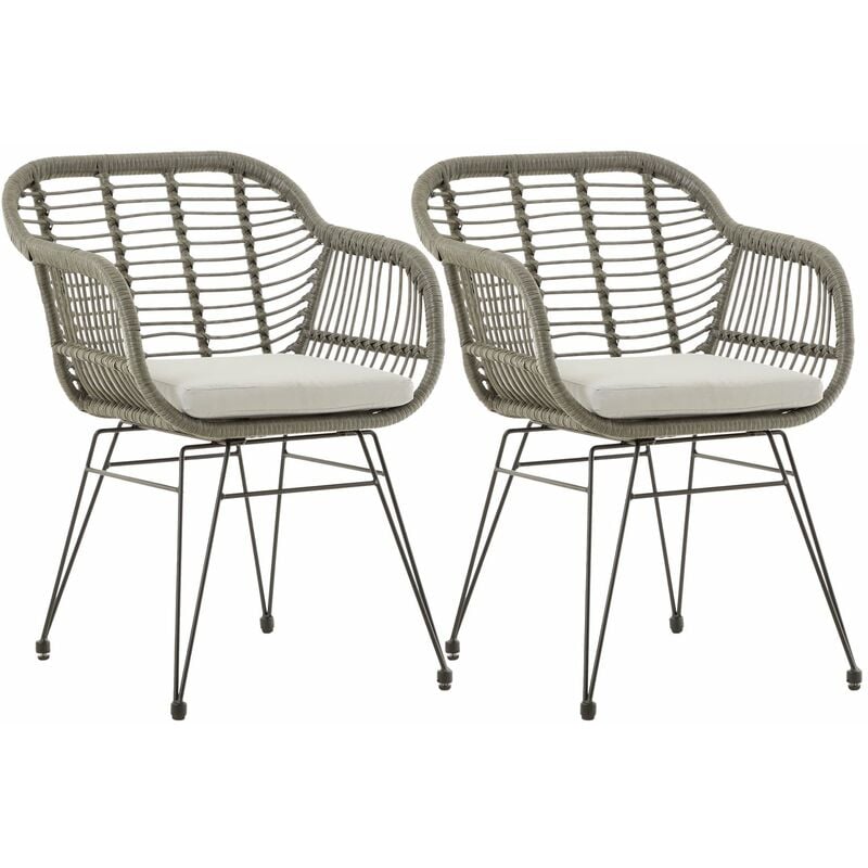 Lot de 2 chaises de jardin paramo, imitation rotin gris fauteuil d'extérieur pour terrasse ou balcon résistant aux uv - Gris