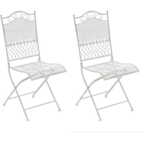Lot de 2 chaises de jardin pliable balcon terrasse design rustique en métal blanc vieilli 100002837