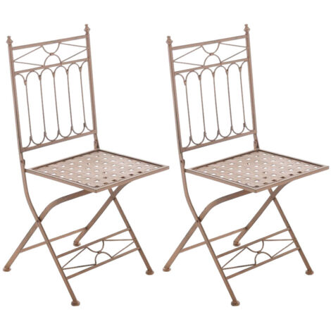 Lot de 2 Chaises de jardin pliables Asina en fer forgé Marron antique
