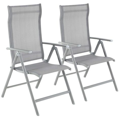 Lot de 2 Chaises de Jardin Pliables, bain de soleil, transat, Sièges d'extérieur, Cadre en Aluminium Robuste, Dossier réglable sur 8 Positions, Charge 150 kg, Gris GCB29GY