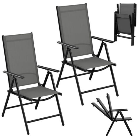 Lot de 2 chaises de jardin pliables, chaise de camping robuste, dossier haut 7 positions réglables, patio, balcon, extérieur