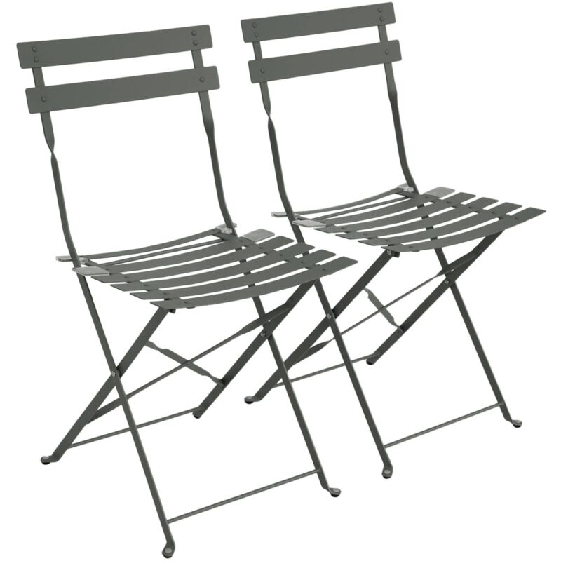 Lot de 2 chaises de jardin bistrot pliables en acier thermolaqué. 49.5 x 41 x 80.5cm