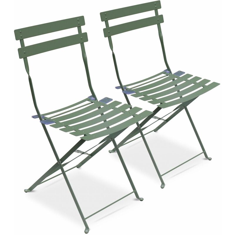 Sweeek - Lot de 2 chaises de jardin pliables - Emilia vert de gris - Acier thermolaqué - Vert de gris