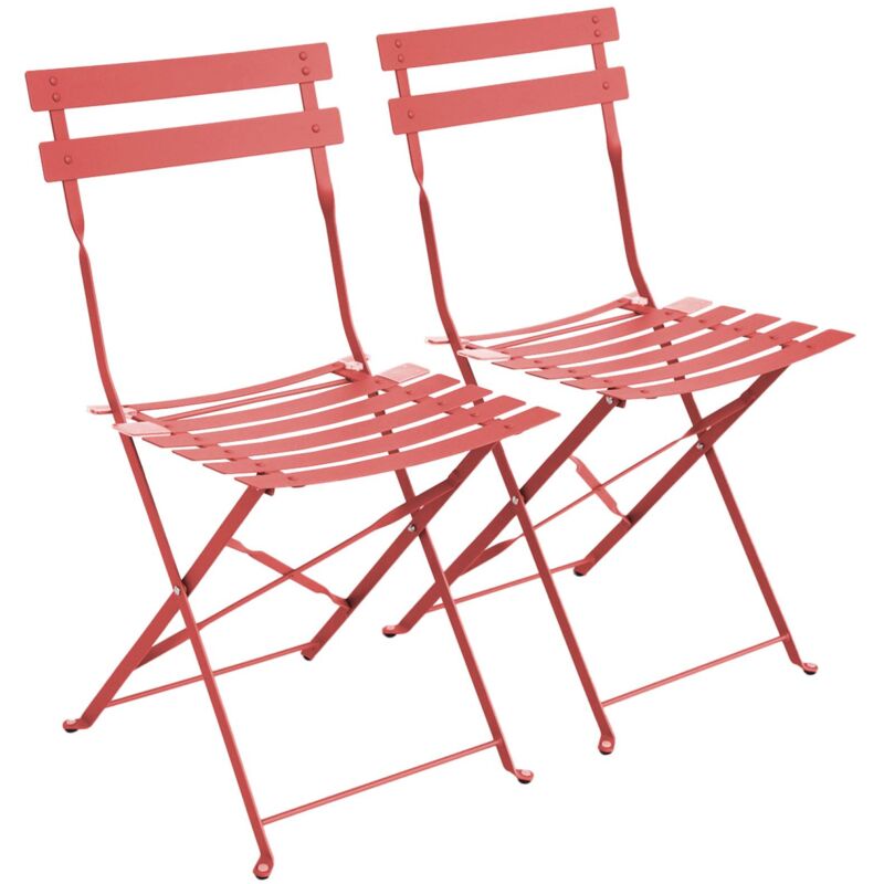 Lot de 2 chaises de jardin bistrot pliables en acier thermolaqué. 49.5 x 41 x 80.5cm