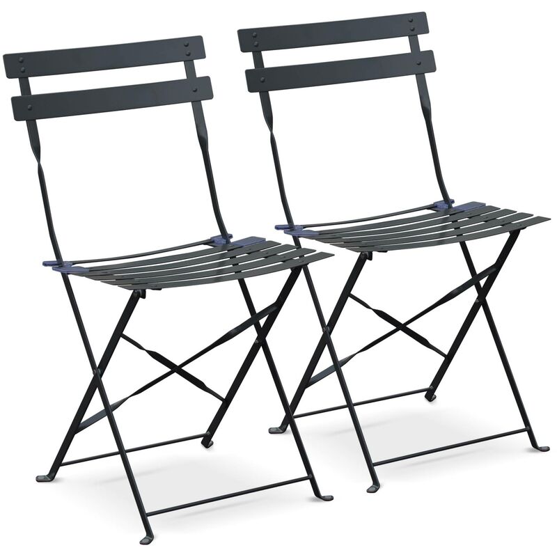 Lot de 2 chaises de jardin pliables - Emilia anthracite - Acier thermolaqué - Anthracite