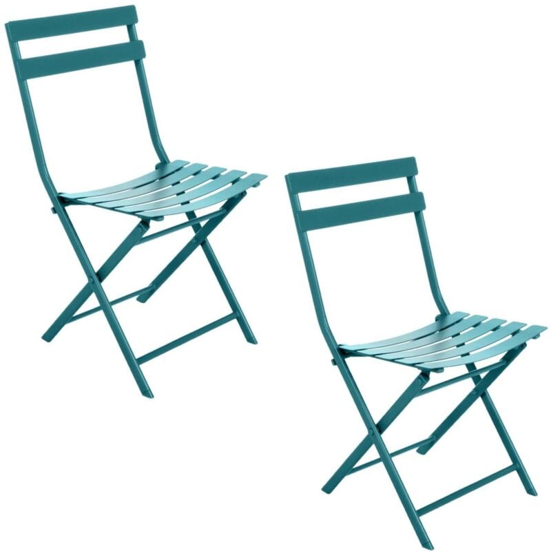 Lot de 2 chaises de jardin pliables en métal Greensboro - Dimensions : Longueur 42 cm x Largeur 50 cm x Hauteur 81 cm. - Bleu