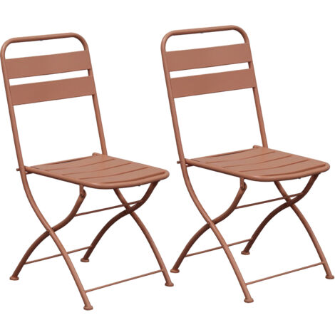 Lot de 2 chaises de jardin pliables en métal terracotta - BACA