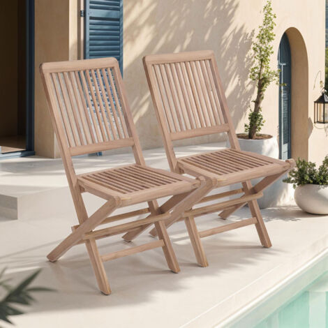 Lot de 2 chaises de jardin pliables en teck massif - GARDENA